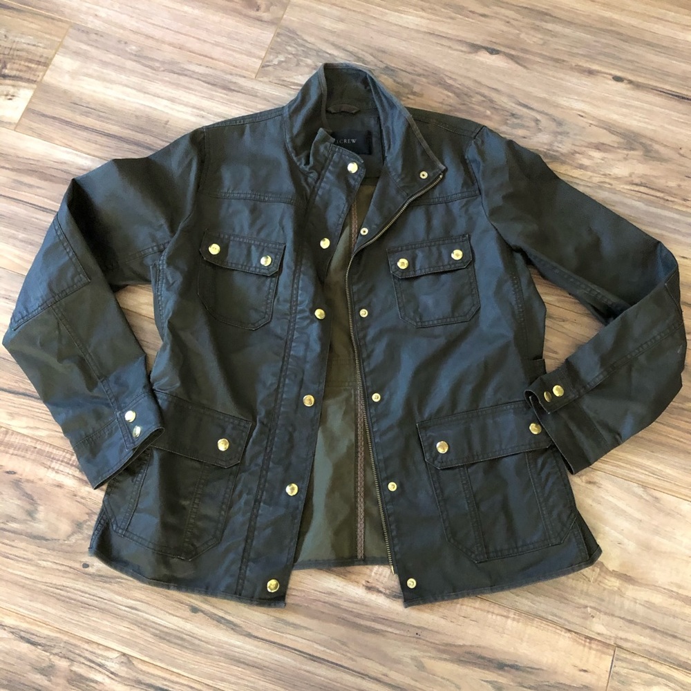 J Crew Downtown Coated Canvas Field Jacket Olive M